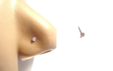 10K Yellow Gold Round Cut 2mm Clear CZ Crystal Pin Straight Post Ubend 22 gauge - I Love My Piercings!