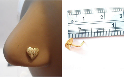 18k Gold Plated Nose Stud Pin Ring L Shape Shimmer Heart 20 gauge 20g - I Love My Piercings!