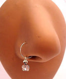 Gold Plated India Style Clear Crystal Dangle Nose Hoop 22 gauge 22g - I Love My Piercings!