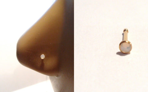 Gold Titanium White Opal Round Flat Disk Nose Bone Ball End Pin Stud 20 gauge - I Love My Piercings!