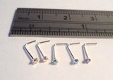 5 Claw Set Nose L Shape Nose Rings Pins Studs AB Crystal 22 gauge 22g - I Love My Piercings!