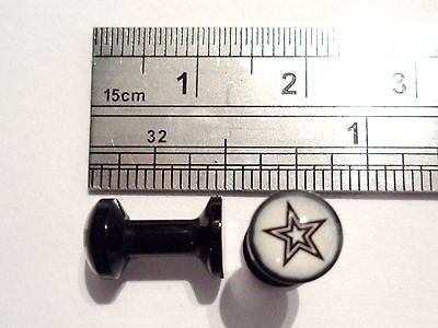 Pair Black Acrylic Flesh Star Plugs Screw on Back Fit 8g 8 gauge - I Love My Piercings!