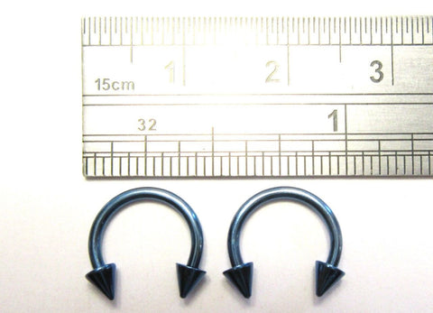 Pair Blue Titanium Horse Shoes Horseshoes Spikes Cartilage Rings 16 gauge 16g - I Love My Piercings!