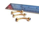 Gold Titanium Curved Barbell Clear Aqua Blue Crystals Eyebrow Rings 16 gauge 16g - I Love My Piercings!