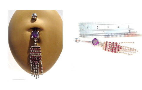 Surgical Steel Grape Cz Beaded Dangle Belly Curved Barbell Ring Bar Jewelry 14g - I Love My Piercings!