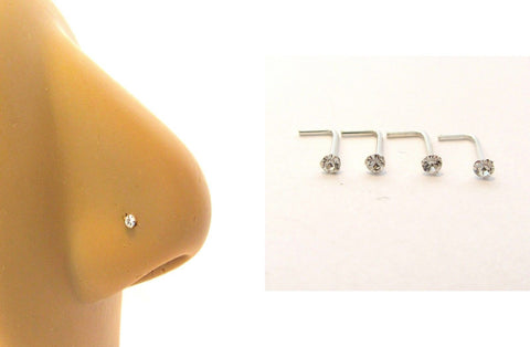 4 Claw Set Nose Studs L Shape Bent Rings Pins Clear CZ Crystals 22 gauge 22g - I Love My Piercings!