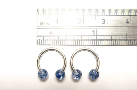 Pair Surgical Steel Horseshoes Blue Glitter Balls Cartilage Lip Rings 16 gauge - I Love My Piercings!
