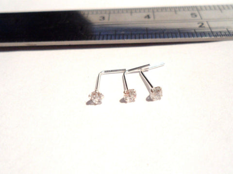 3 Sterling Silver 4 Claws Set Pronged CZ 2.5mm Clear Nose Studs Rings Pins 22g - I Love My Piercings!