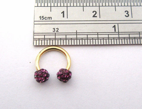 Gold Titanium Small 8 mm Horseshoe Hoop Ring Dark Purple Crystal Balls 16 gauge - I Love My Piercings!