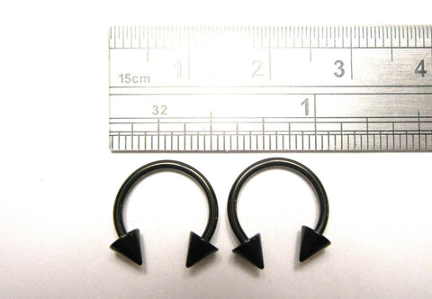 Pair Black Titanium Horseshoes Spikes Hoops Cartilage Lip Rings 16 gauge 10mm - I Love My Piercings!