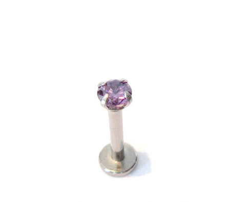Surgical Steel Purple 3 mm Crystal Stud Barbell Straight Post 8 mm 16 gauge 16g - I Love My Piercings!