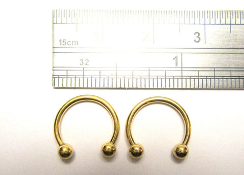 Pair Gold Titanium Horseshoes Balls Hoops Cartilage Lip Rings 16 gauge 16g 10mm - I Love My Piercings!