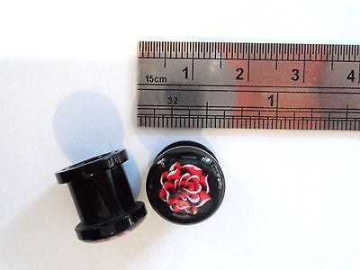 2 pieces Black Acrylic Tribal Red Rose Screw Back Plugs Tunnels 00 gauge 00g - I Love My Piercings!