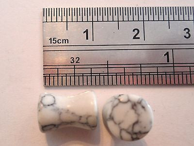 White Howlite Stone Natural Double Flare Stretched Ear Lobes Plugs 4g 4 gauge - I Love My Piercings!