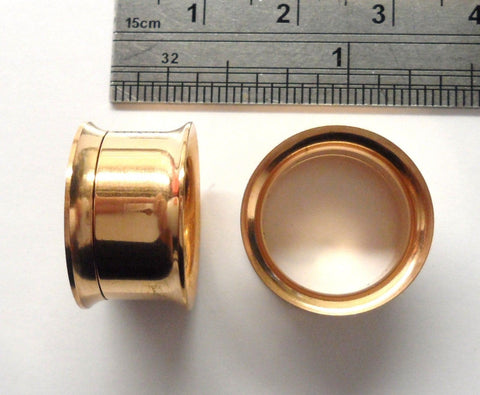Pair Rose Gold Tunnels Screw Backs Ear Lobe Jewelry Double Flare 5/8 inch - I Love My Piercings!