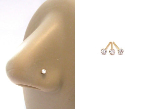 3 Pc 18k Gold Plated 2.5 mm Clear Crystal CZ Straight Pins Ubend Thin 22 gauge - I Love My Piercings!