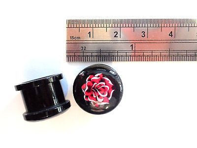 2 pieces Black Acrylic Tribal Red Rose Screw Back Plugs Tunnels 9/16 inch - I Love My Piercings!