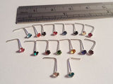 17 Piece Sterling Silver L Shape Nose Rings Studs Pins 2mm Crystals 22 gauge 22g - I Love My Piercings!