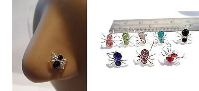 8 Piece Sterling Silver Nose Studs Rings L Shape Crystal Spiders 20g 20 gauge - I Love My Piercings!