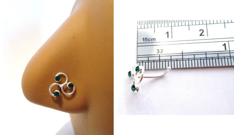 Sterling Silver L Shape Nose Pin Stud Triple Swirl Green CZ Spiral 20g - I Love My Piercings!