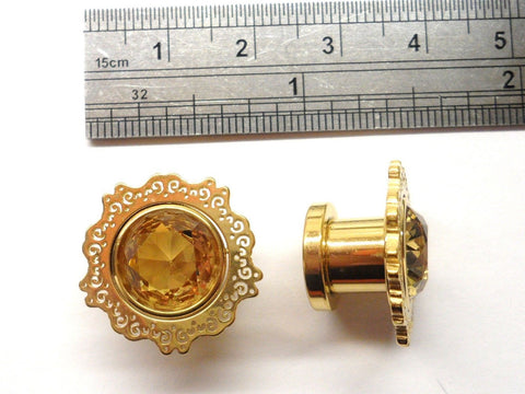 Pair Gold Titanium Amber Filigree Ornate Ear Lobe Jewelry Screw Plugs 0 gauge 0g - I Love My Piercings!