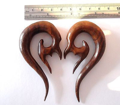 Pair 2 pieces Brown Wood Tribal Fancy Ear Lobe Plugs 7/16 inch 000g - I Love My Piercings!