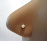 14K Yellow Gold 4 Claw Set Pronged Opal Stone Nose Jewelry Screw Stud 20 gauge - I Love My Piercings!