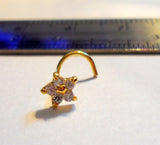 14K Yellow Gold Claw Set Pronged Clear CZ Flower Nose Jewelry Screw 20 gauge - I Love My Piercings!