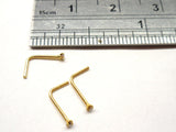 18k Gold Plated Nose Studs L Shape Bent Post Pin Clear Claw Set Tiny CZ 22 gauge - I Love My Piercings!