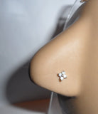 10K Gold Claw Set Pronged Flower Clear CZ Crystal L Shape Nose Pin Stud 22 gauge - I Love My Piercings!