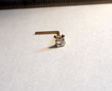 10K Yellow Gold 4 Claw Set Pronged Square Cut Clear CZ Nose L Shape Stud Pin 22g - I Love My Piercings!