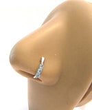 Surgical Steel Aqua Triple Crystal Bent L Shape Nose Ring Stud Hoop 20 gauge 20g - I Love My Piercings!