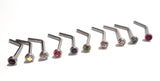 Purple Titanium Clear CZ Crystal 4 Claw Nose L Shape Post Pin Stud 20 gauge 20g - I Love My Piercings!