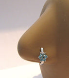 Surgical Steel Aqua Flower Crystal Bent L Shape Nose Ring Stud Hoop 20 gauge 20g - I Love My Piercings!