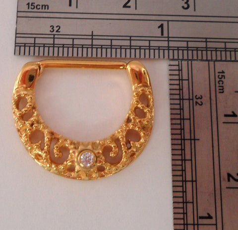 Yellow Gold Titanium Ornate Filigree Half Hoop Nipple Straight Barbell 14 gauge - I Love My Piercings!