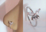 20G Nose Ring Hoop Clear CZ Diamond Crystal Butterfly Nose Ring 20 gauge Nose Jewelry Nostril Ring