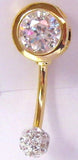 14k Gold Plated Barbell Solitaire Crystal VCH Clitoral Clit Hood 14 gauge