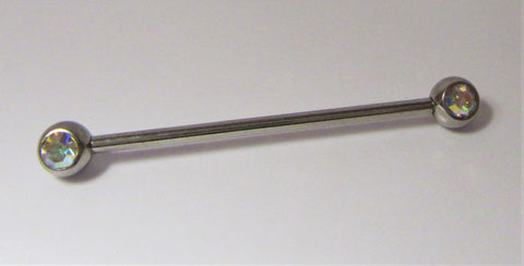 Surgical Stainless Steel AB Gem Balls Industrial Ear Barbell 14 gauge 32 mm