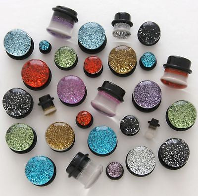 SPARKLE Glitter Plugs Single Flare PURPLE 1/2 inch " - I Love My Piercings!