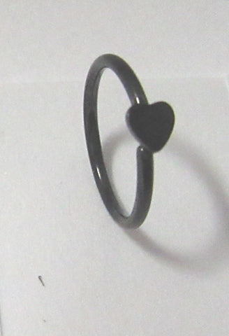 Black Titanium Heart Seamless Ear Cartilage Hoop Ring 20 gauge 20g