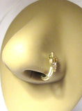 18K Gold Plated L Shape Nose Ring Hoop Stud Heart Double Crystal 18 gauge 18g