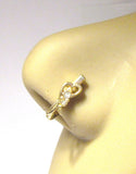 18K Gold Plated L Shape Nose Ring Hoop Stud Heart Double Crystal 18 gauge 18g