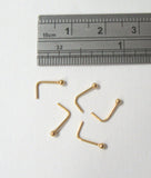 5 Pc 14k Gold Plated Tiny Ball Nose Bent L Shape Pins Studs 22 gauge 22g - I Love My Piercings!