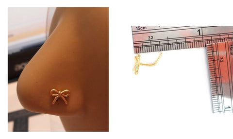 18k Gold Plated Nose Stud Pin Ring L Shape Ribbon Bow 20 gauge 20g - I Love My Piercings!