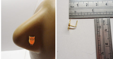 18k Gold Plated Nose Jewelry Stud Pin Ring L Shape Post Owl 20 gauge 20g - I Love My Piercings!