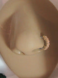18k Gold Plated Seamless Nose Jewelry Hoop Ring Clear Crystal Gem CZ 18 gauge