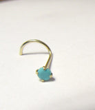 10K Yellow Gold Turquoise Stone Nose Screw Curl Twisted Pin Ring 20 gauge 20g - I Love My Piercings!