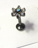Black Titanium Cartilage Lip Earring Clear Crystal Flower Stud Bar 16 gauge 16g