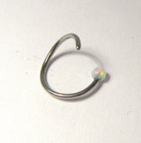 Surgical Steel White Opal Ball Attached Seamless Nose Hoop Ring 20 gauge 8 mm