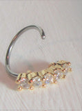 14k Yellow Gold Plated 5 Clear CZ Crystals Nose Nostril Hoop Ring 20 gauge 20g